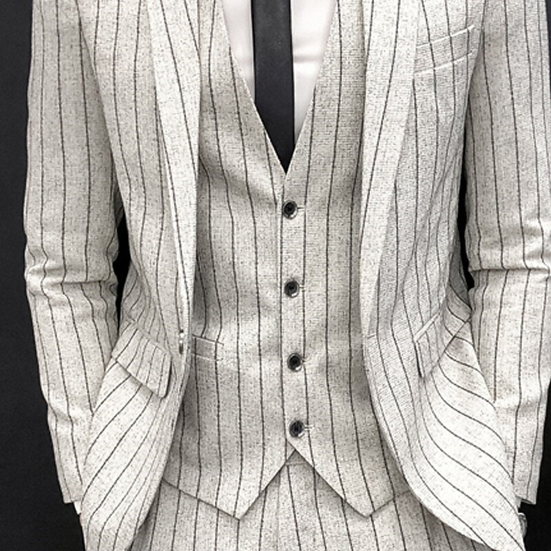 Black And Ivory Three-Piece Single-Button Wedding Suit For Men Tailored Fit