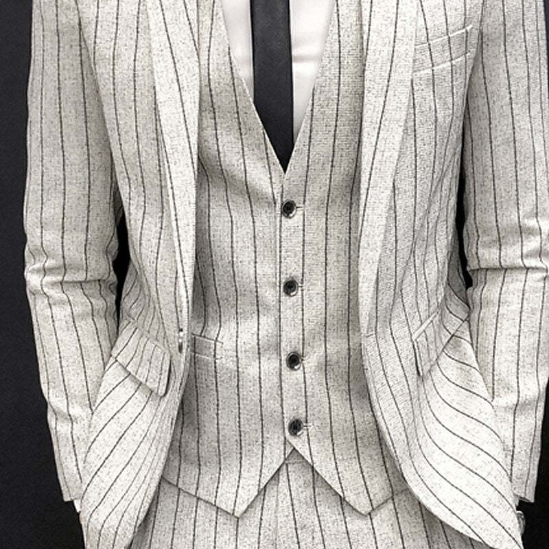 Black And Ivory Three-Piece Single-Button Wedding Suit For Men Tailored Fit