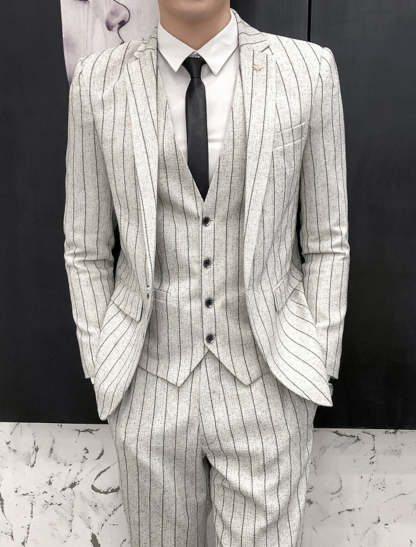 Black And Ivory Three-Piece Single-Button Wedding Suit For Men Tailored Fit