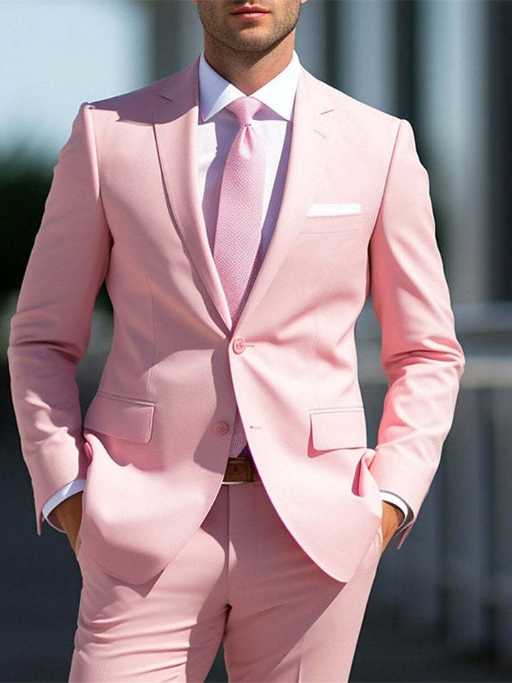 White And Pink Two-Piece Wedding Suit For Men Tailored Fit With Single Breast And Two Buttons