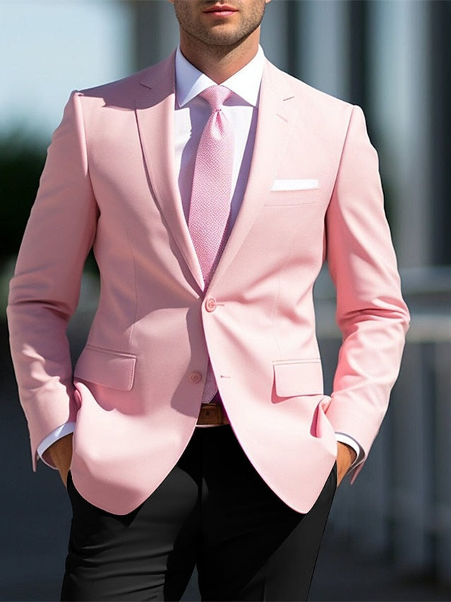 White And Pink Two-Piece Wedding Suit For Men Tailored Fit With Single Breast And Two Buttons