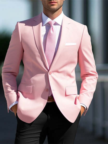 White And Pink Two-Piece Wedding Suit For Men Tailored Fit With Single Breast And Two Buttons