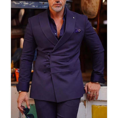Double Breasted Six-Button Tailored Fit 2-Piece Suit For Men In Solid Colors
