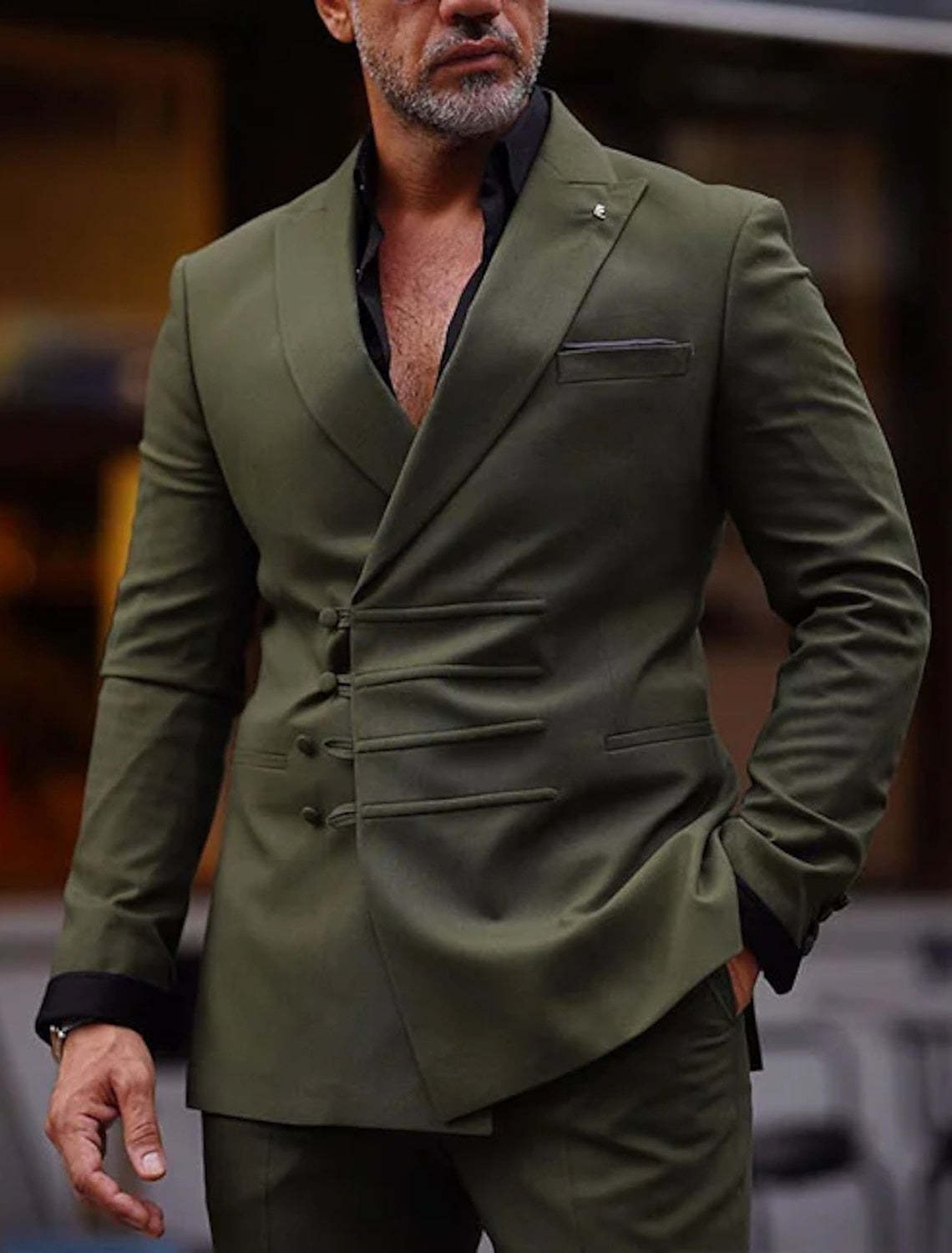 Double Breasted Six-Button Tailored Fit 2-Piece Suit For Men In Solid Colors
