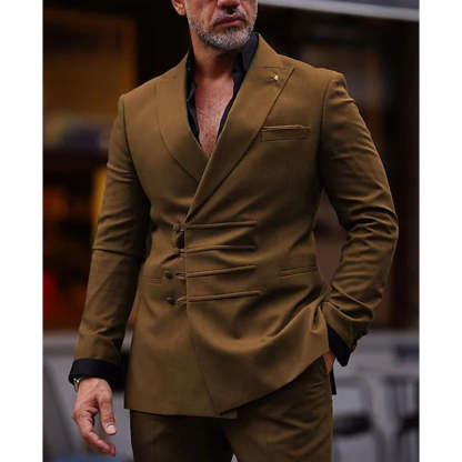 Double Breasted Six-Button Tailored Fit 2-Piece Suit For Men In Solid Colors