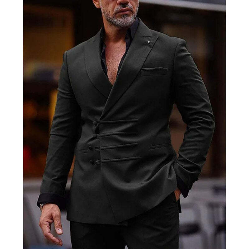 Double Breasted Six-Button Tailored Fit 2-Piece Suit For Men In Solid Colors