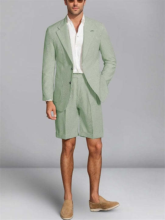 Tailored Fit Men's Wedding Shorts In Striped Two-Button Single Breasted Pair