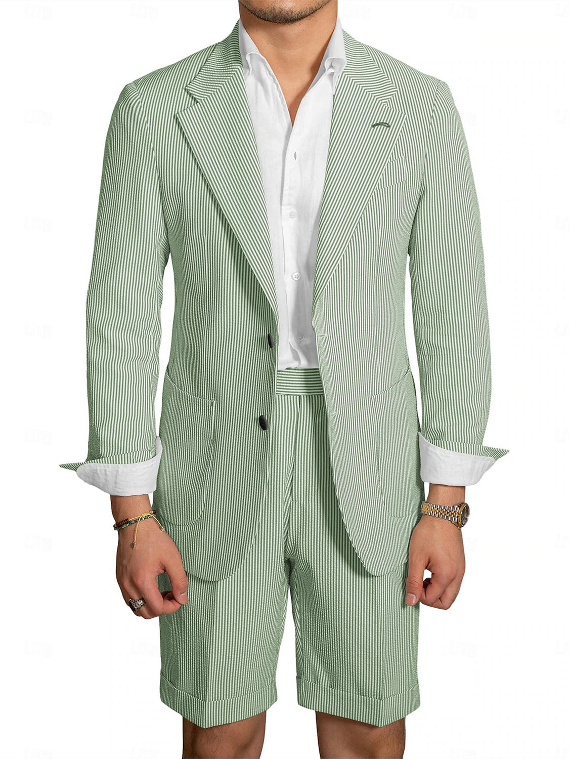 Tailored Fit Men's Wedding Shorts In Striped Two-Button Single Breasted Pair