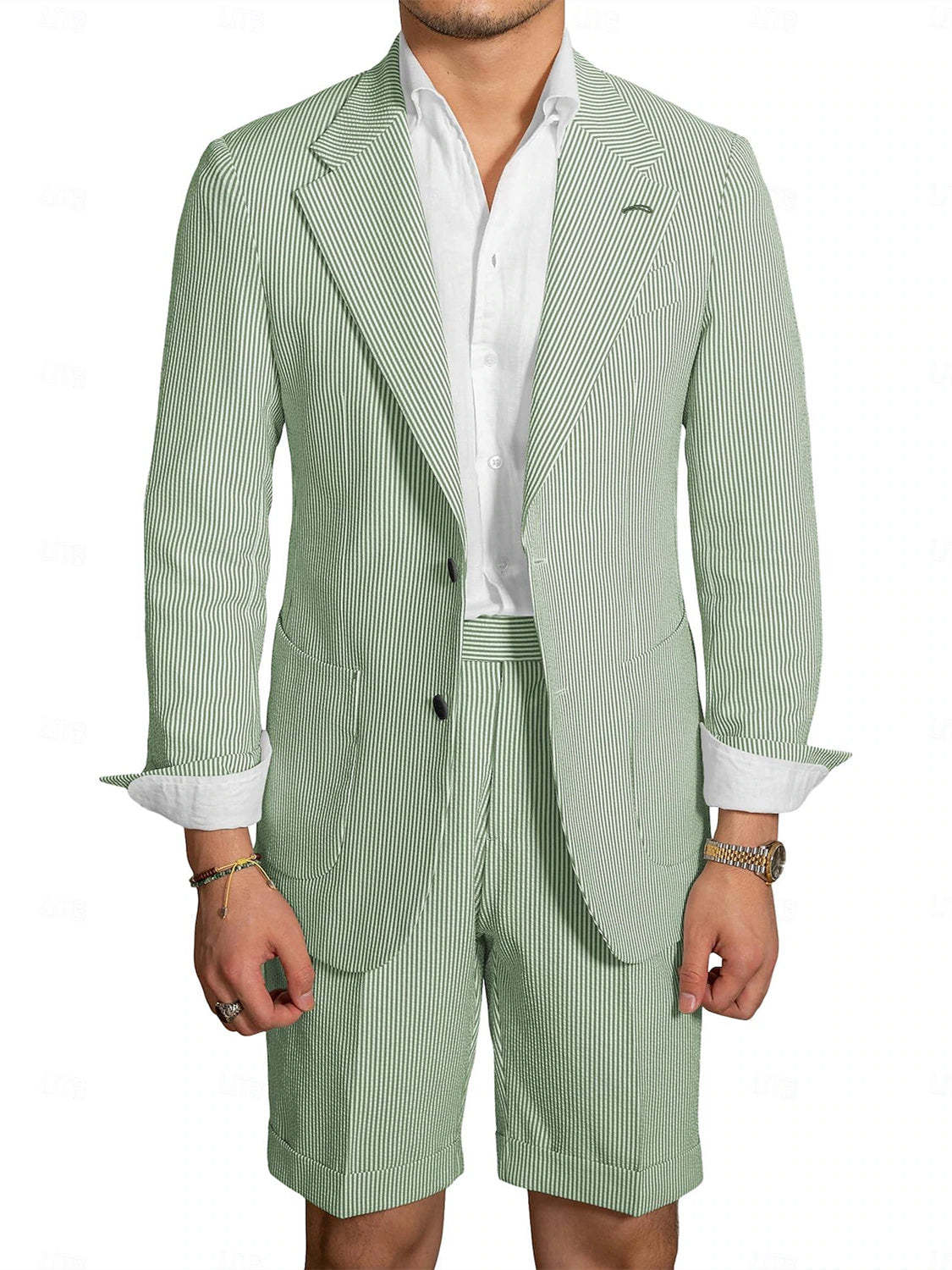 Tailored Fit Men's Wedding Shorts In Striped Two-Button Single Breasted Pair