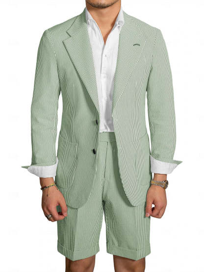 Tailored Fit Men's Wedding Shorts In Striped Two-Button Single Breasted Pair