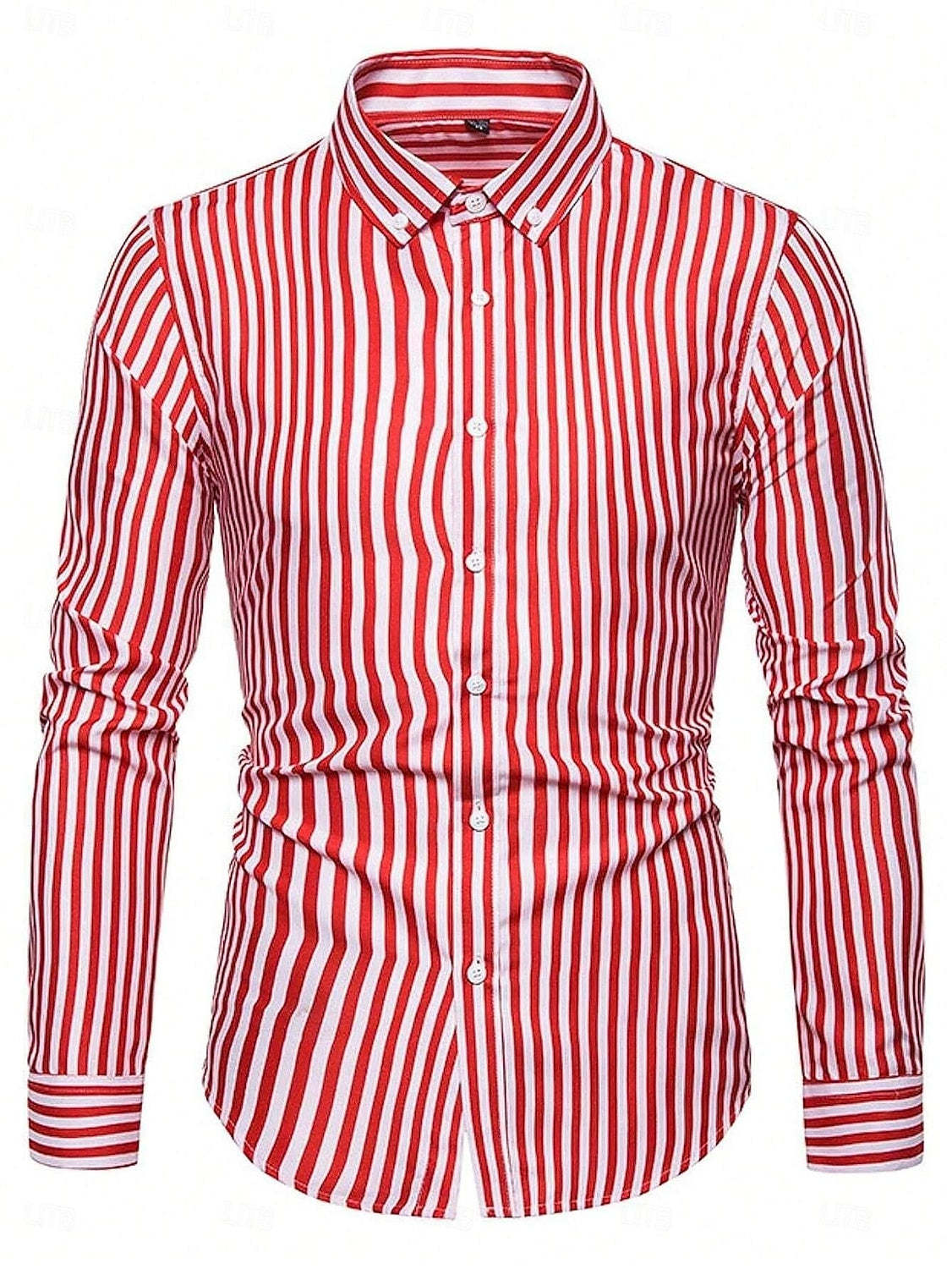 Striped Long-Sleeve Casual Shirt For Men In Cotton Blend