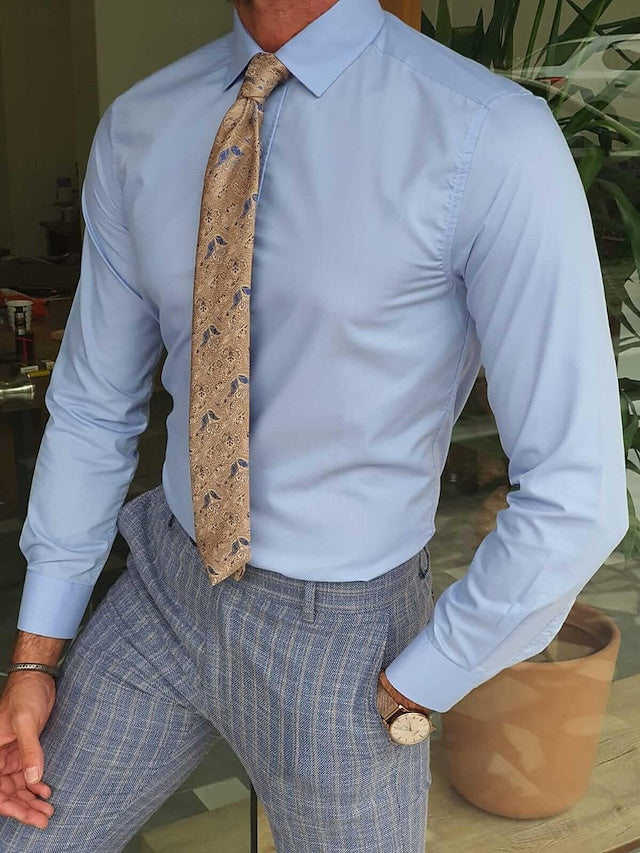 Men's Blue Standard Fit Long-Sleeve Solid Shirt