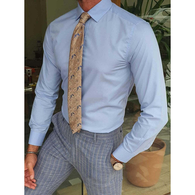 Men's Blue Standard Fit Long-Sleeve Solid Shirt