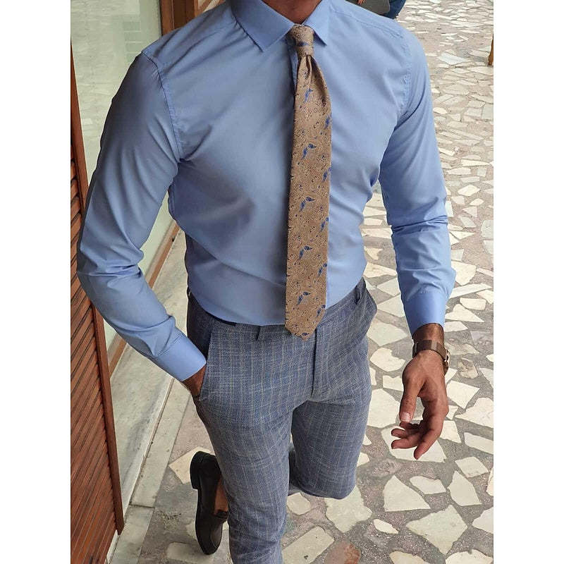 Men's Blue Standard Fit Long-Sleeve Solid Shirt