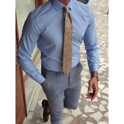 Men's Blue Standard Fit Long-Sleeve Solid Shirt