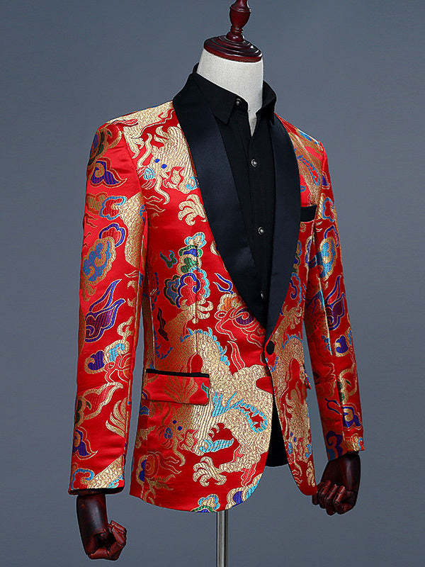 Single-Button Polyester Jacquard Wedding Suit For Men With A Tailored Fit And Turndown Collar