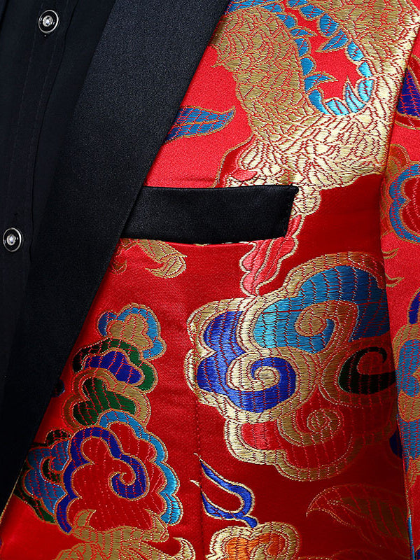 Single-Button Polyester Jacquard Wedding Suit For Men With A Tailored Fit And Turndown Collar