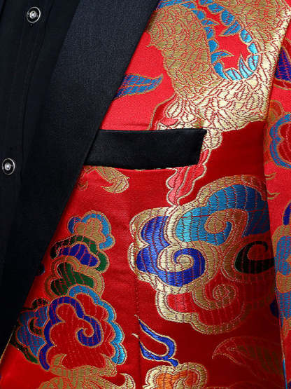 Single-Button Polyester Jacquard Wedding Suit For Men With A Tailored Fit And Turndown Collar