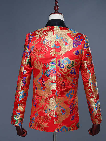 Single-Button Polyester Jacquard Wedding Suit For Men With A Tailored Fit And Turndown Collar