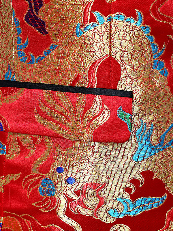 Single-Button Polyester Jacquard Wedding Suit For Men With A Tailored Fit And Turndown Collar