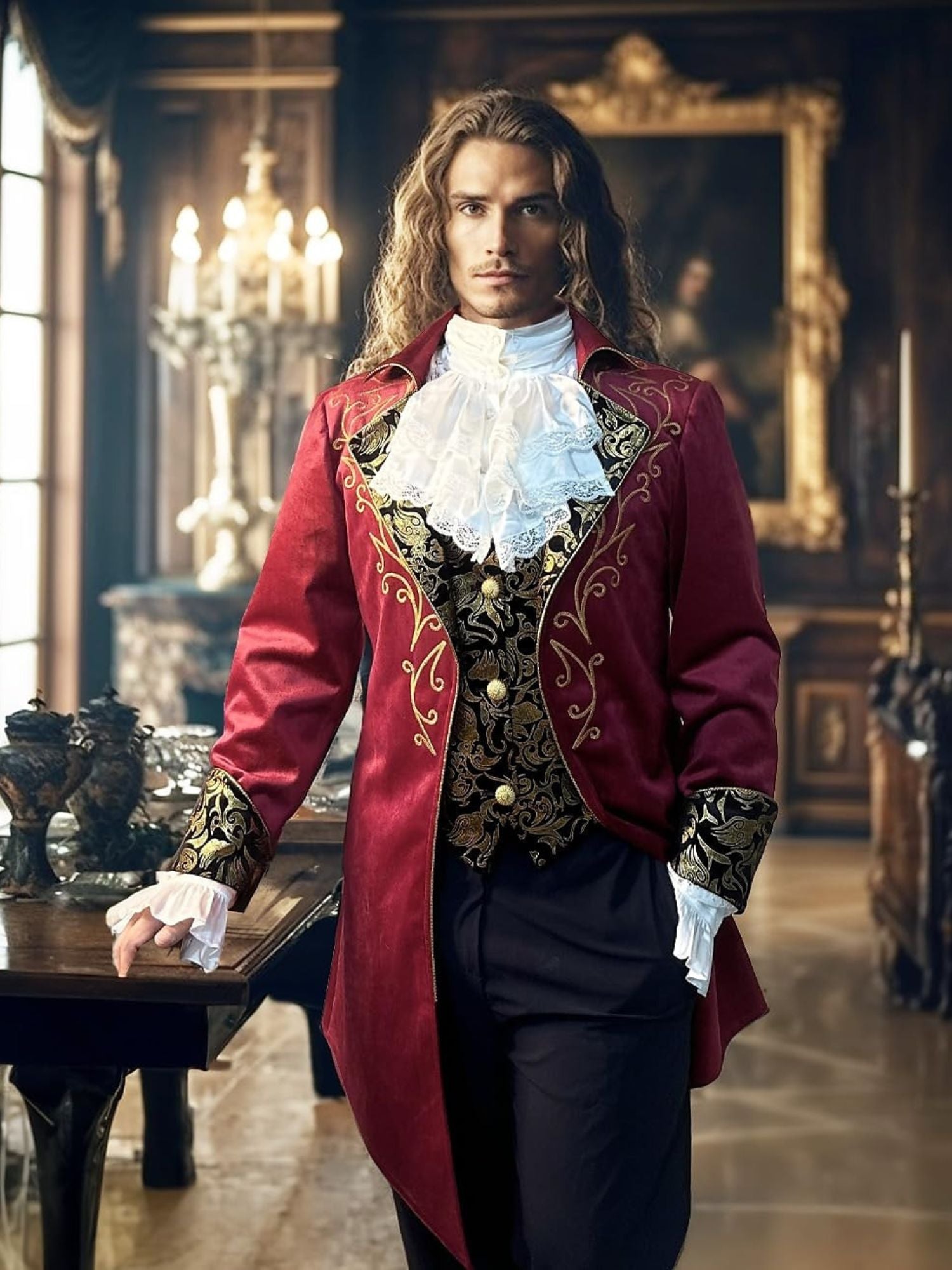 Exquisite Vintage Steampunk Floral Tuxedo Coat for Men