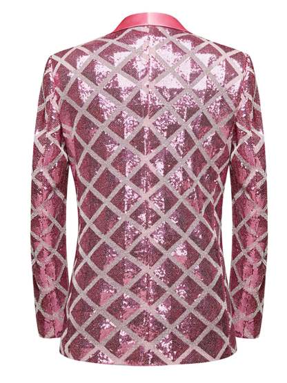 Fashionable Red Cube Sequin Suit For Men's Leisure And Party Wear