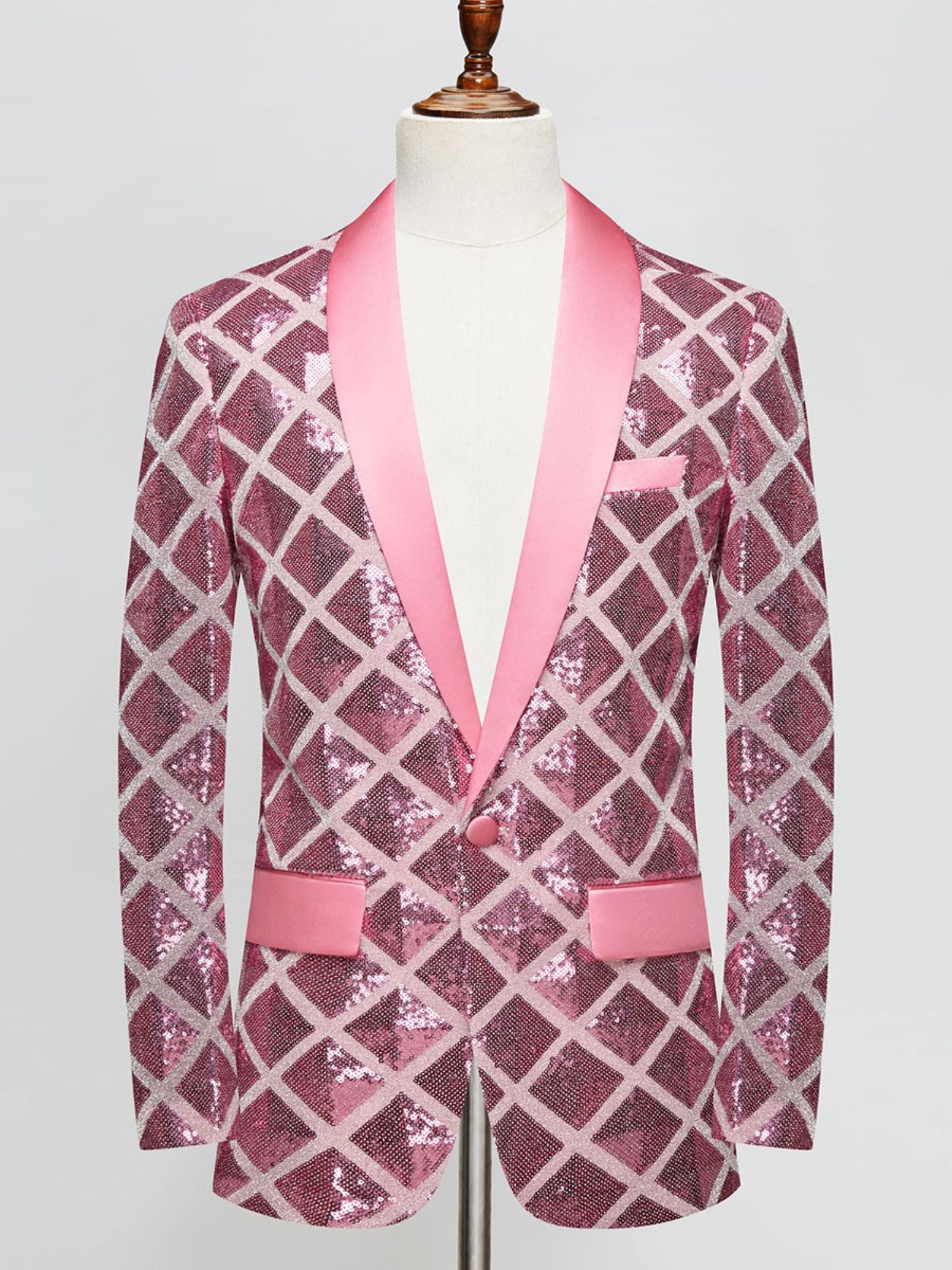 Fashionable Red Cube Sequin Suit For Men's Leisure And Party Wear