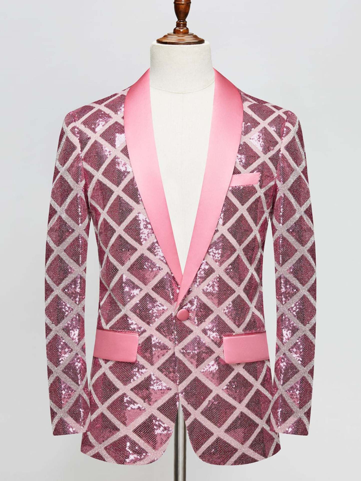 Fashionable Red Cube Sequin Suit For Men's Leisure And Party Wear