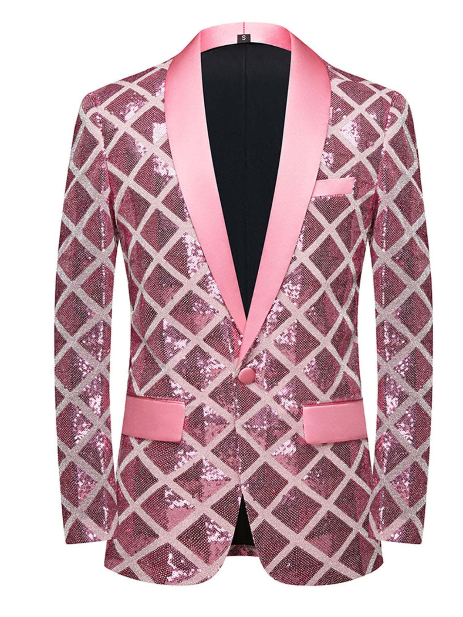 Fashionable Red Cube Sequin Suit For Men's Leisure And Party Wear