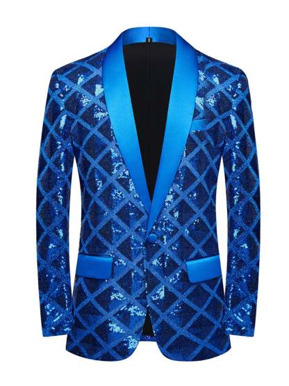 Fashionable Red Cube Sequin Suit For Men's Leisure And Party Wear