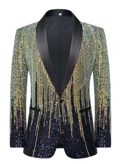 Gradient Sequin Sparkling Suit For Men With Single Button Ideal For Weddings And Parties
