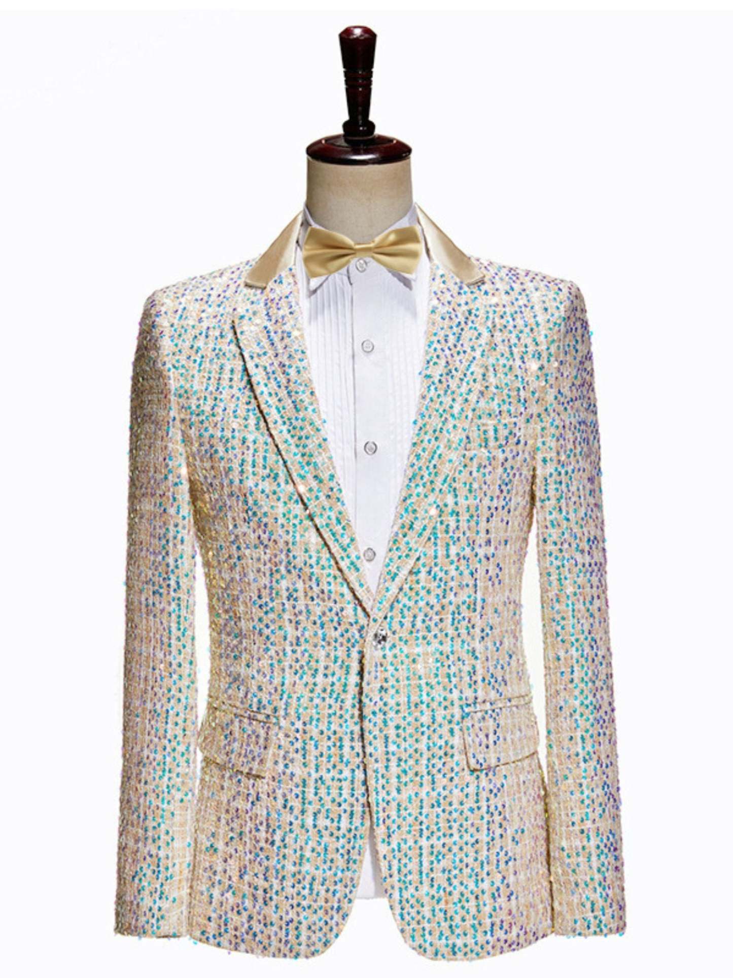 Champagne Sequin Two-Piece Wedding Suit For Men Slim Fit With Single Button