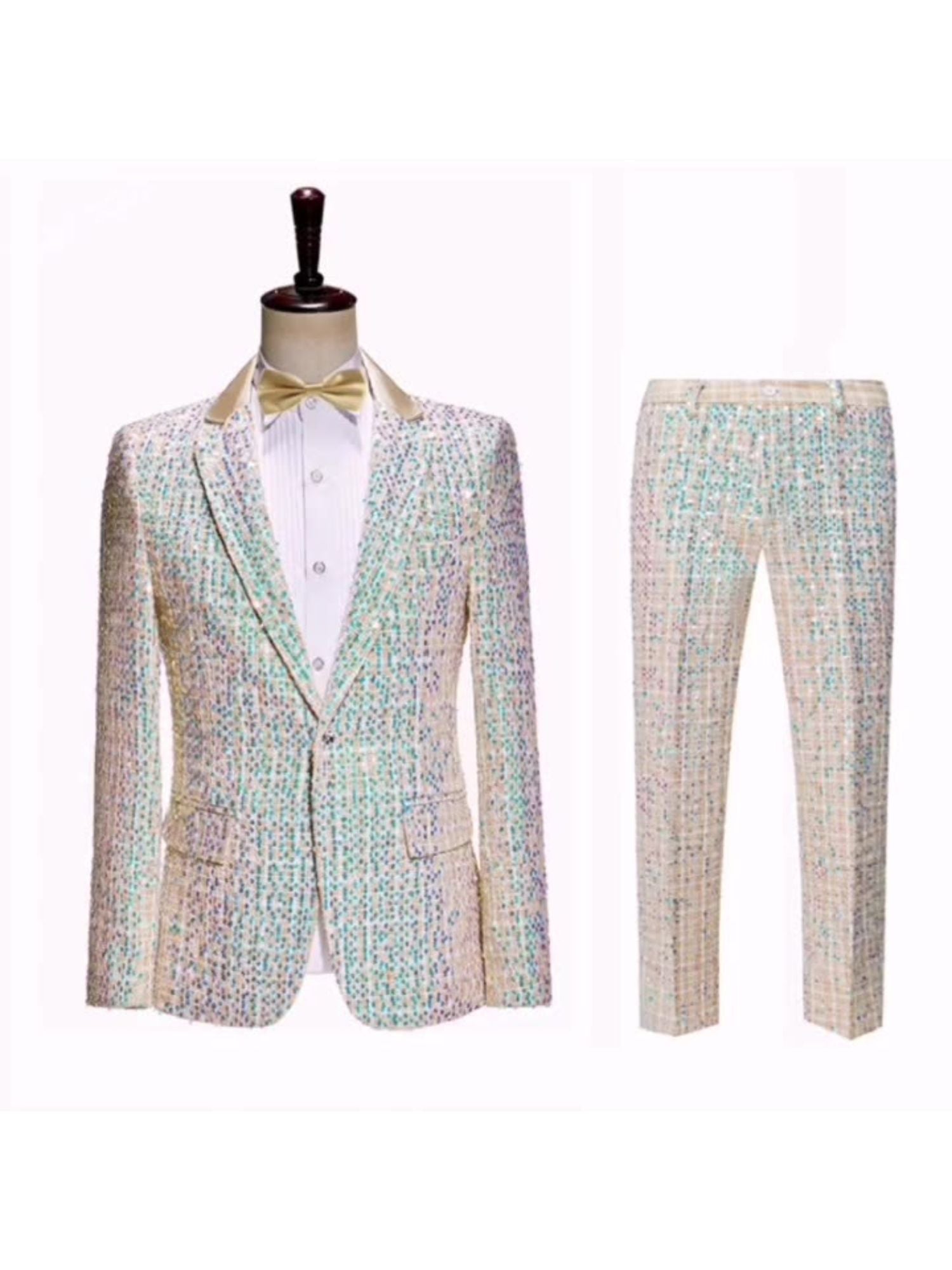 Champagne Sequin Two-Piece Wedding Suit For Men Slim Fit With Single Button
