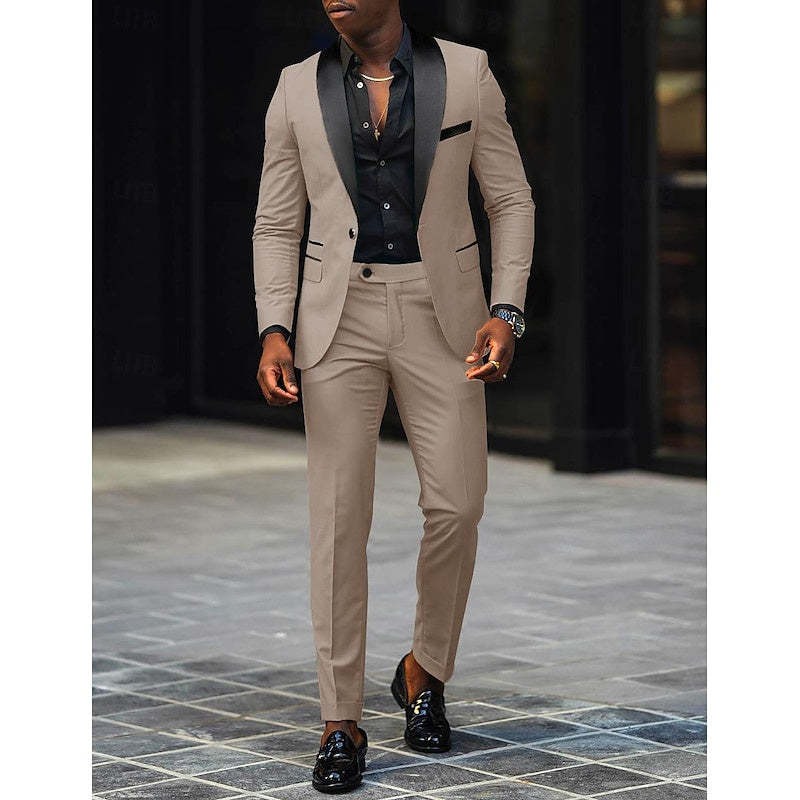 Men's Dark Gray Tailored Fit Single-Breasted One-Button 2-Piece Prom And Wedding Suit