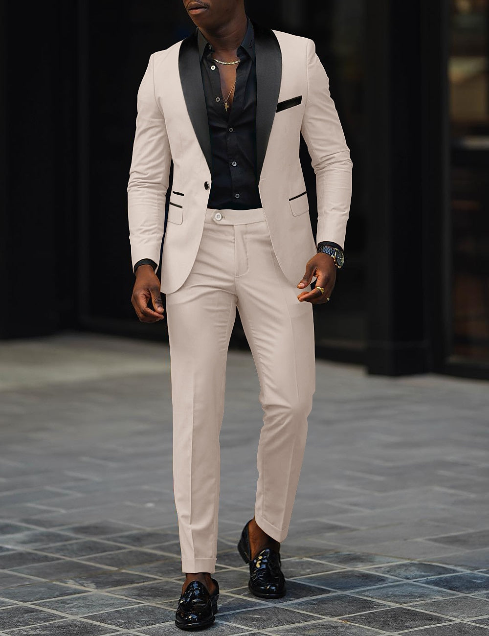 Men's Dark Gray Tailored Fit Single-Breasted One-Button 2-Piece Prom And Wedding Suit