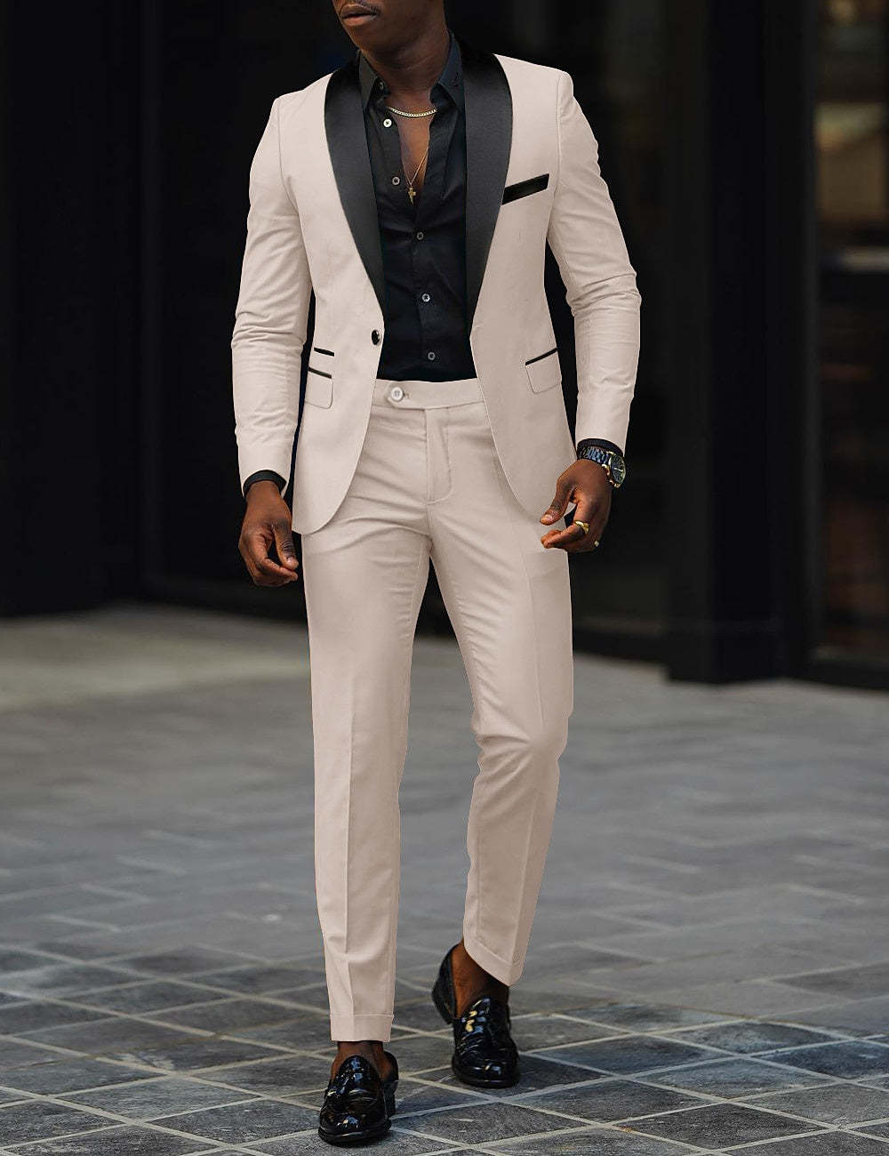 Men's Dark Gray Tailored Fit Single-Breasted One-Button 2-Piece Prom And Wedding Suit