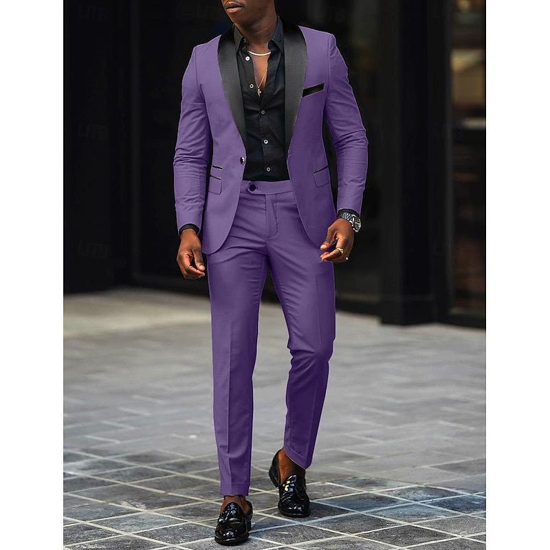 Men's Dark Gray Tailored Fit Single-Breasted One-Button 2-Piece Prom And Wedding Suit