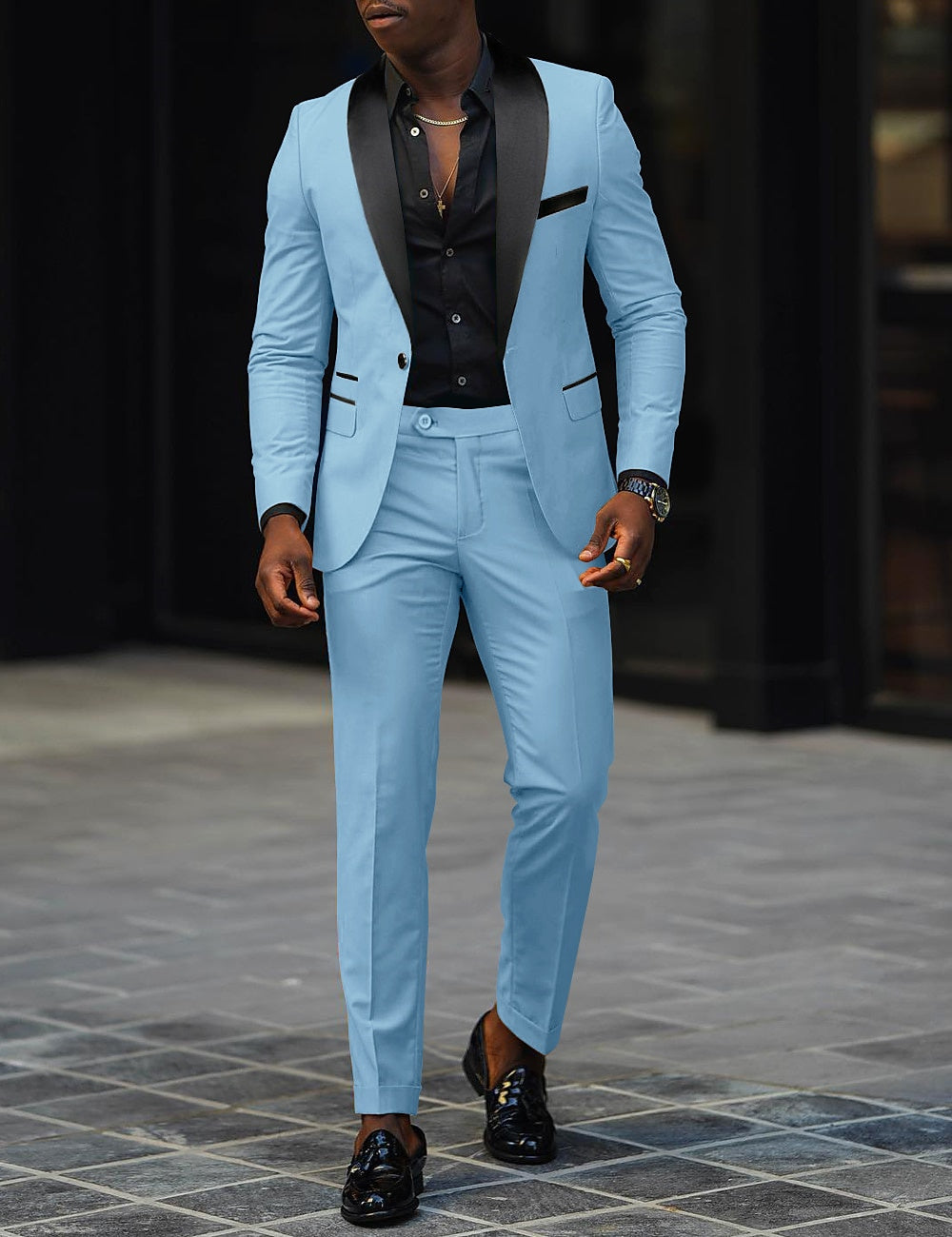 Men's Dark Gray Tailored Fit Single-Breasted One-Button 2-Piece Prom And Wedding Suit