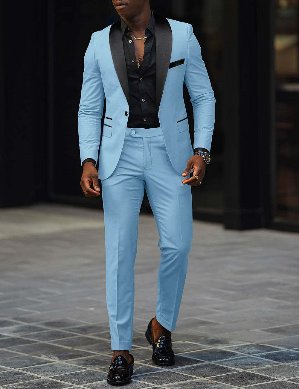 Men's Dark Gray Tailored Fit Single-Breasted One-Button 2-Piece Prom And Wedding Suit