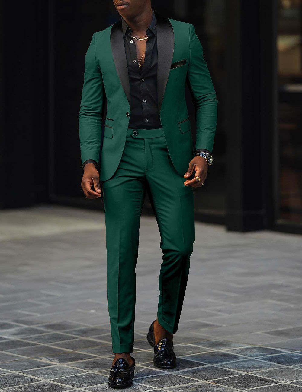 Men's Dark Gray Tailored Fit Single-Breasted One-Button 2-Piece Prom And Wedding Suit