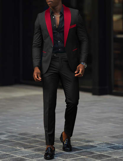 Men's Dark Gray Tailored Fit Single-Breasted One-Button 2-Piece Prom And Wedding Suit