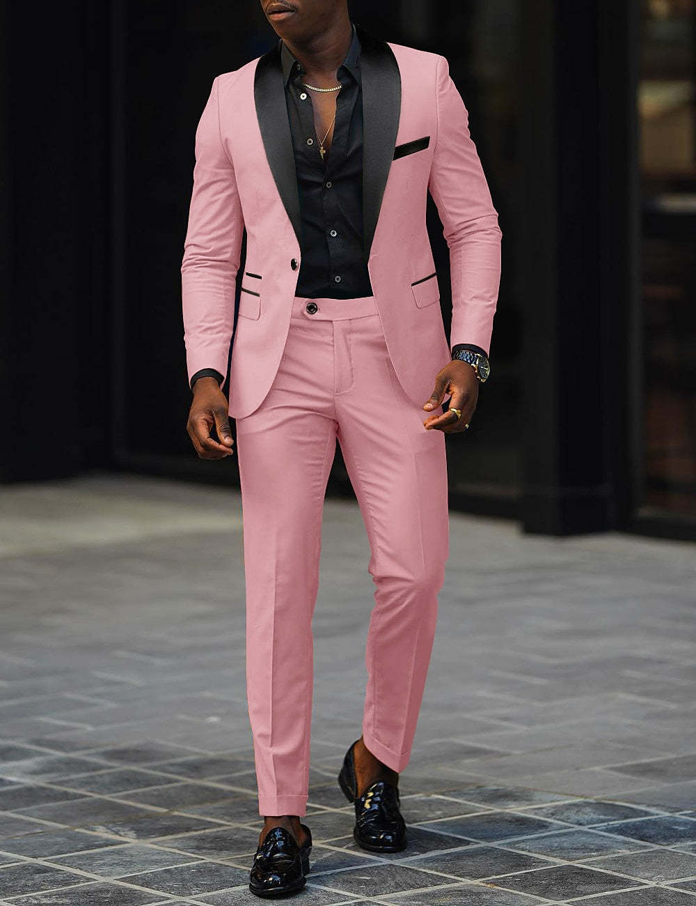 Men's Dark Gray Tailored Fit Single-Breasted One-Button 2-Piece Prom And Wedding Suit