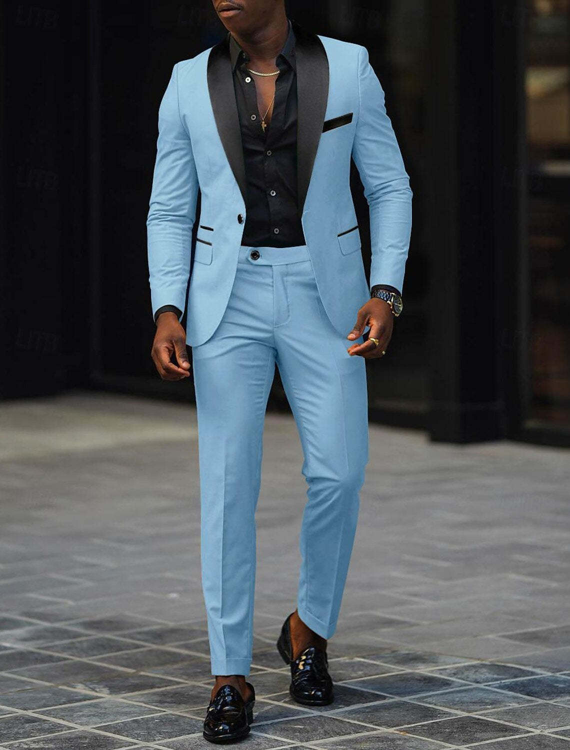 Men's Dark Gray Tailored Fit Single-Breasted One-Button 2-Piece Prom And Wedding Suit