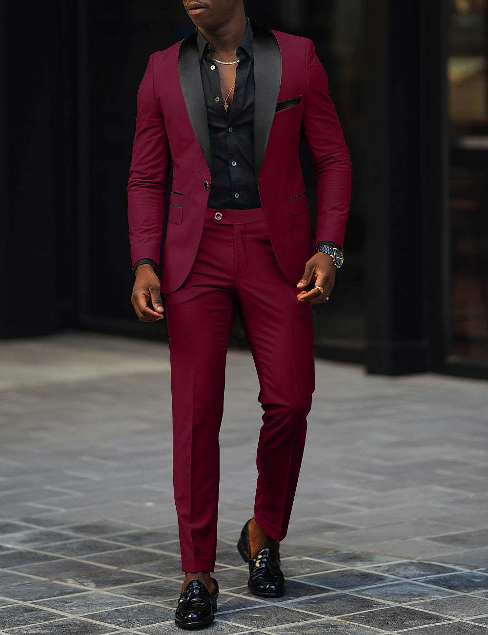 Men's Dark Gray Tailored Fit Single-Breasted One-Button 2-Piece Prom And Wedding Suit