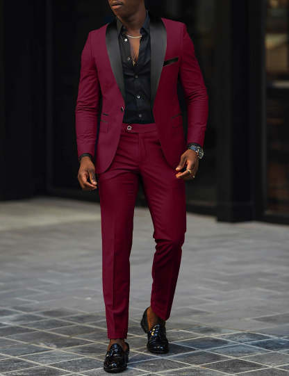 Men's Dark Gray Tailored Fit Single-Breasted One-Button 2-Piece Prom And Wedding Suit