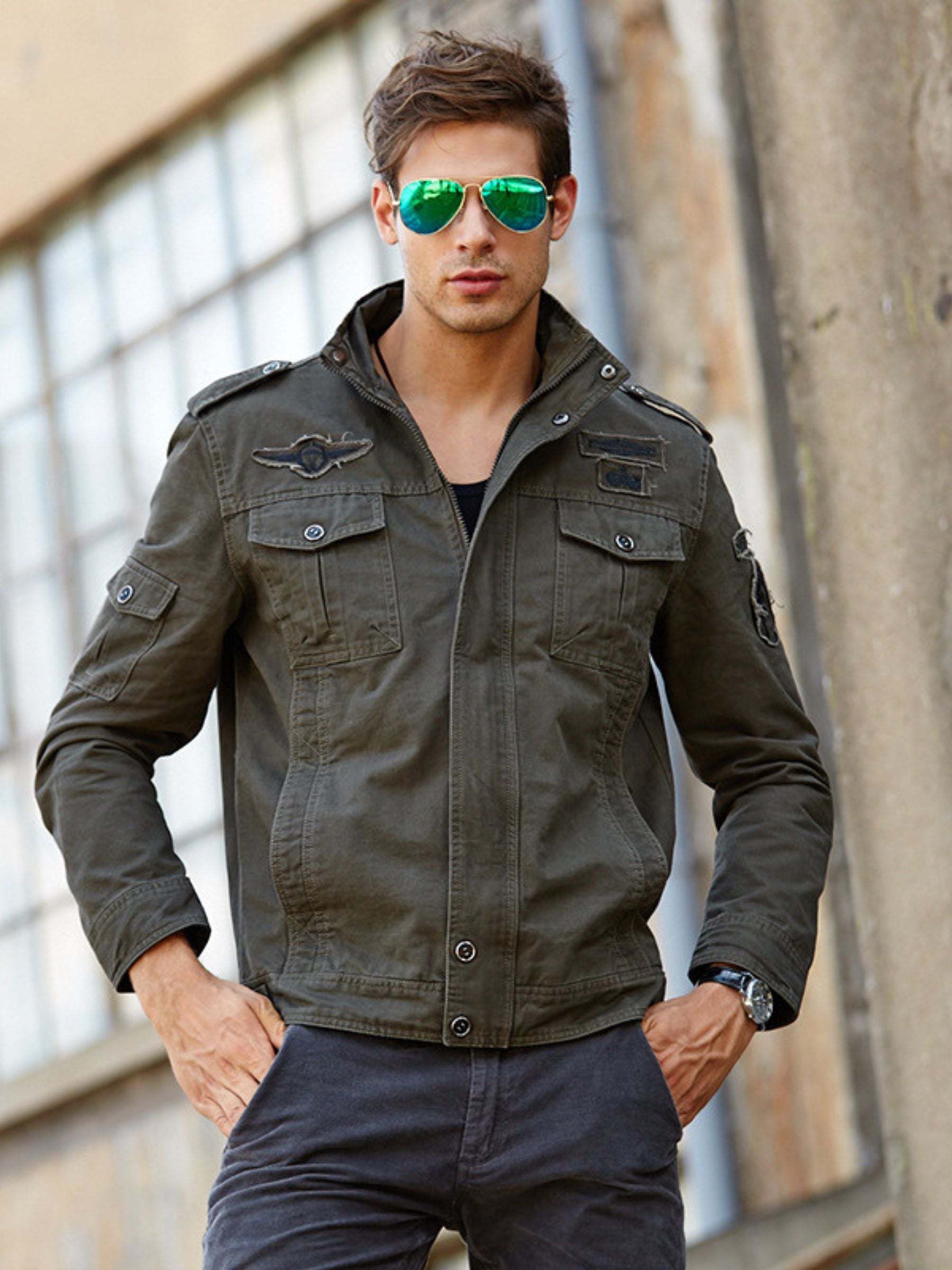 Breathable Warm Cotton Jacket for Men with Fine Embroidery and Tight Fit
