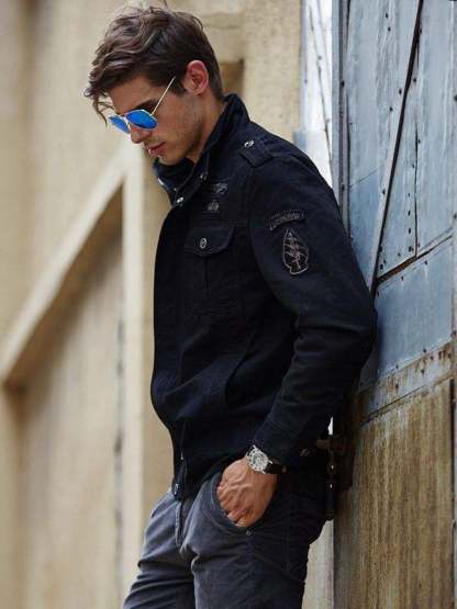 Breathable Warm Cotton Jacket for Men with Fine Embroidery and Tight Fit