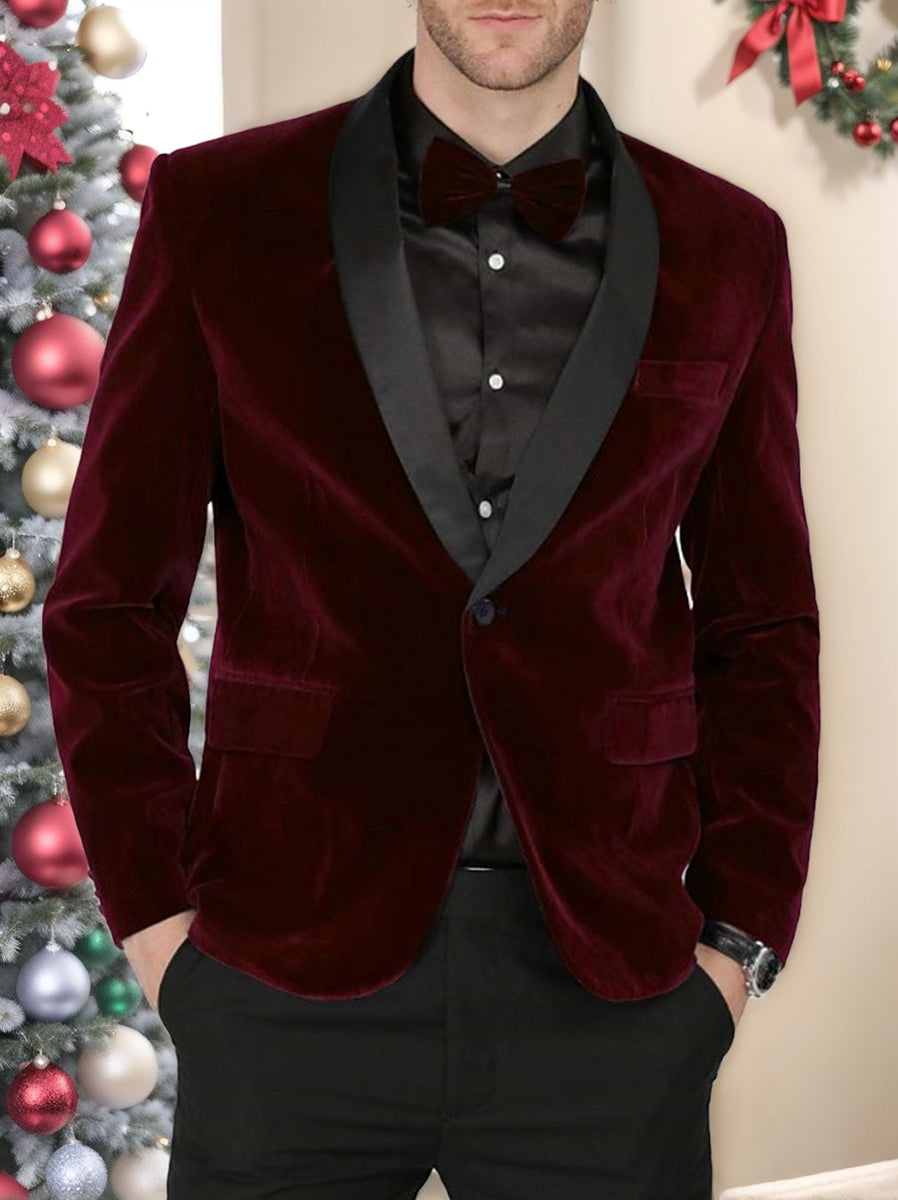 Men's Velvet Single-Button Party Jacket In Green Blue Burgundy