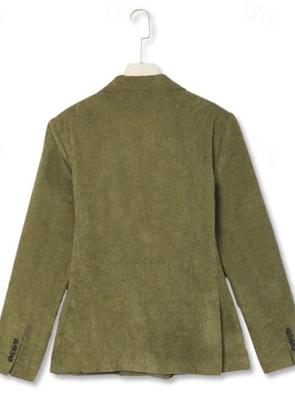 Men's Sage Corduroy Peak Neck Regular Fit Single Or Double Breasted Six-Button Party Jacket