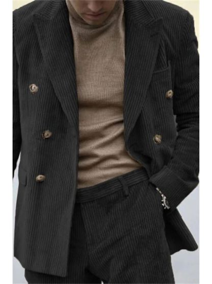 Men's Sage Corduroy Peak Neck Regular Fit Single Or Double Breasted Six-Button Party Jacket